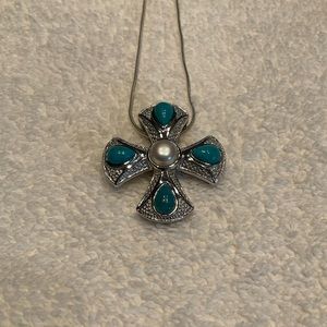 Silver and Turquoise Maltese Cross